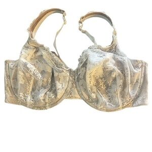 Plus Size Cacique White Brown Lace Wired Bra Size 42DDD EUC #0104